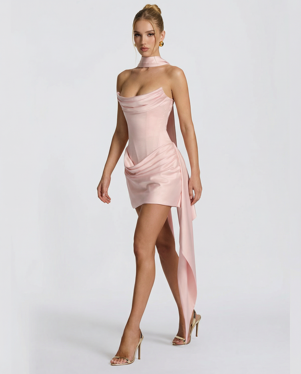 Strapless Draped Corset Mini Dress With Drape