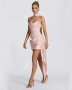 Strapless Draped Corset Mini Dress With Drape