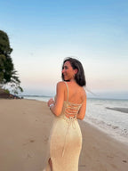 Women's Fitted Maxi Dress with Square Neck and Side Slit