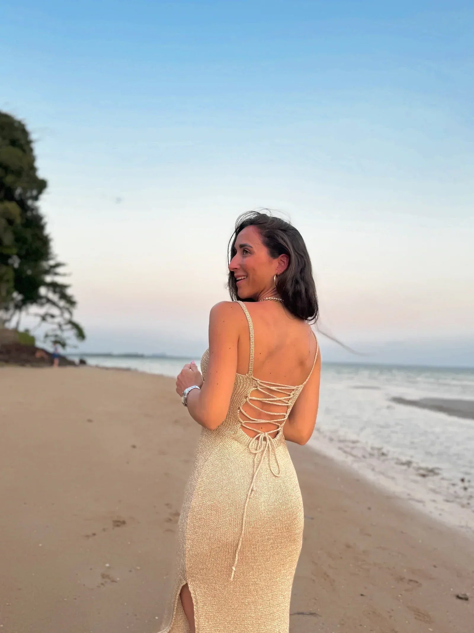 Women's Fitted Maxi Dress with Square Neck and Side Slit