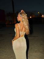 Women's Fitted Maxi Dress with Square Neck and Side Slit