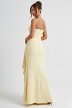 Women's Strapless Maxi Dress with High Split and Draped Panel