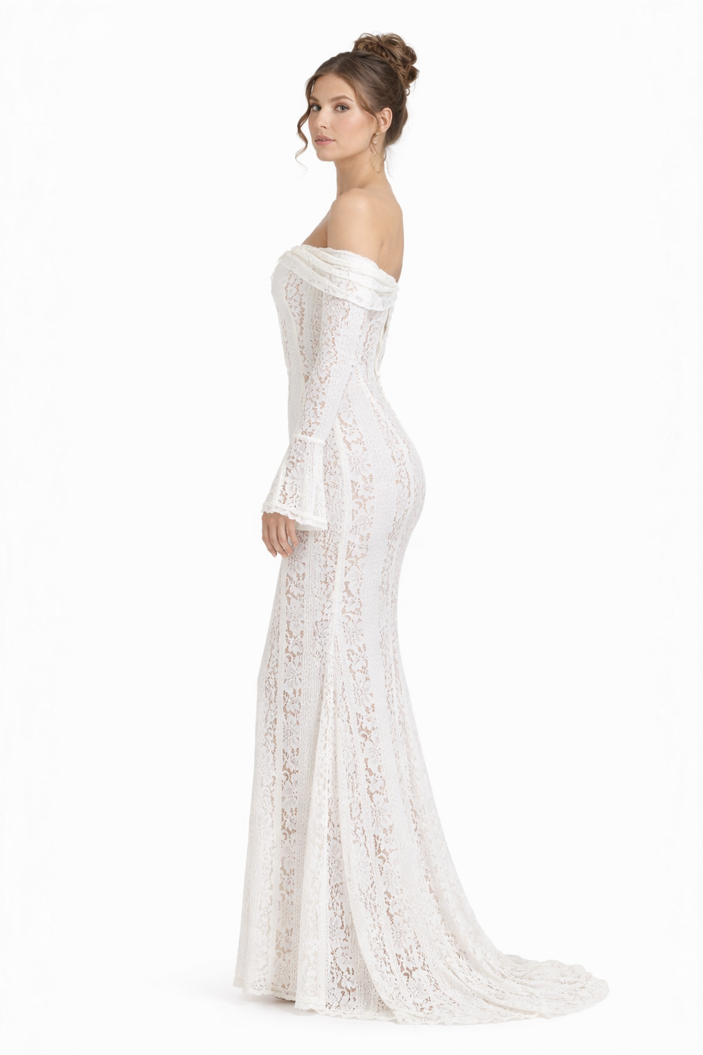 Women's Off Shoulder Maxi Dress with Fitted Lace Silhouette