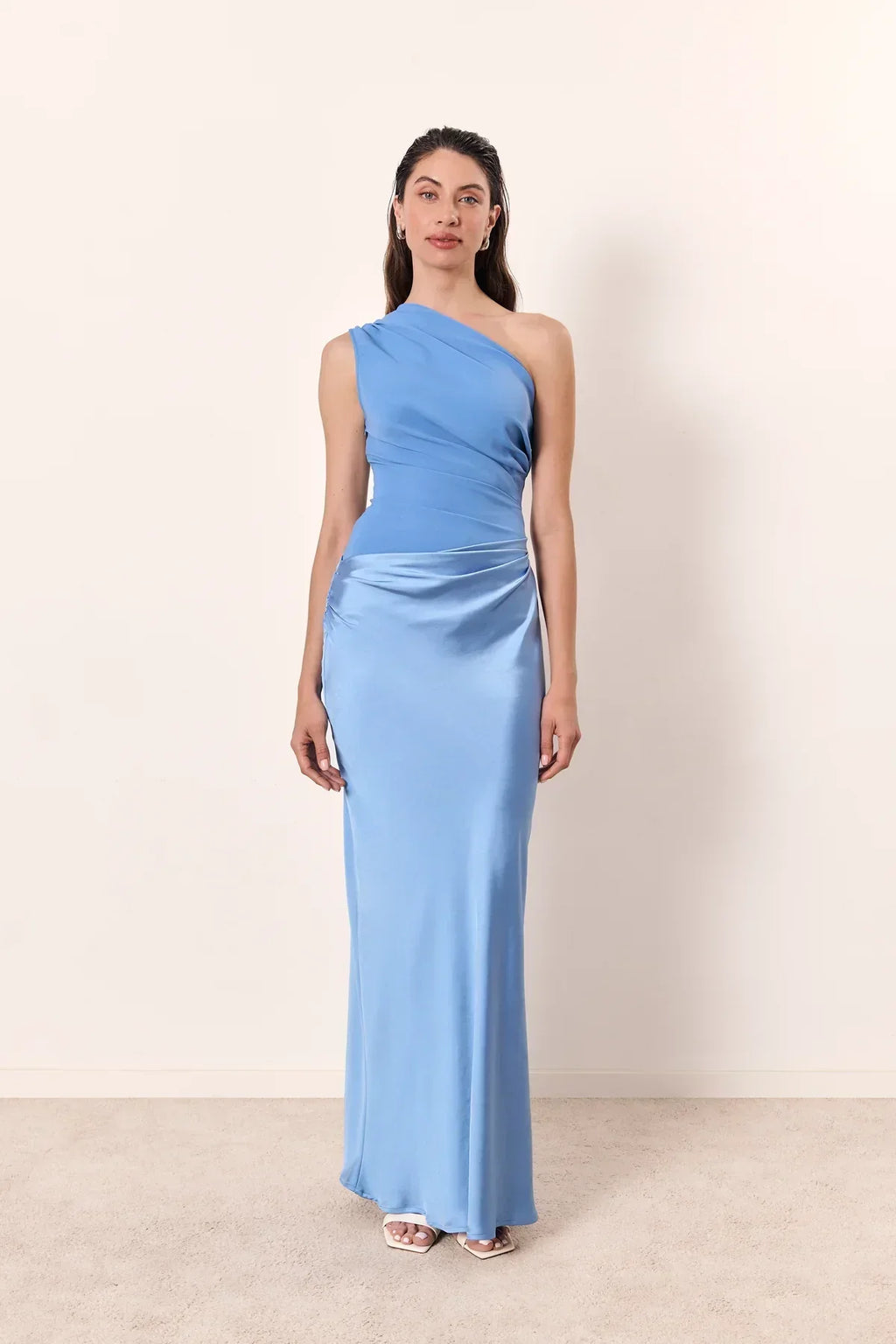 Asymmetric Neck Fitted Maxi Dress