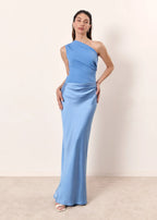 Asymmetric Neck Fitted Maxi Dress