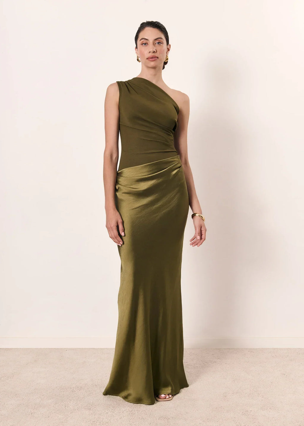 Asymmetric Neck Fitted Maxi Dress