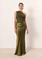 Asymmetric Neck Fitted Maxi Dress