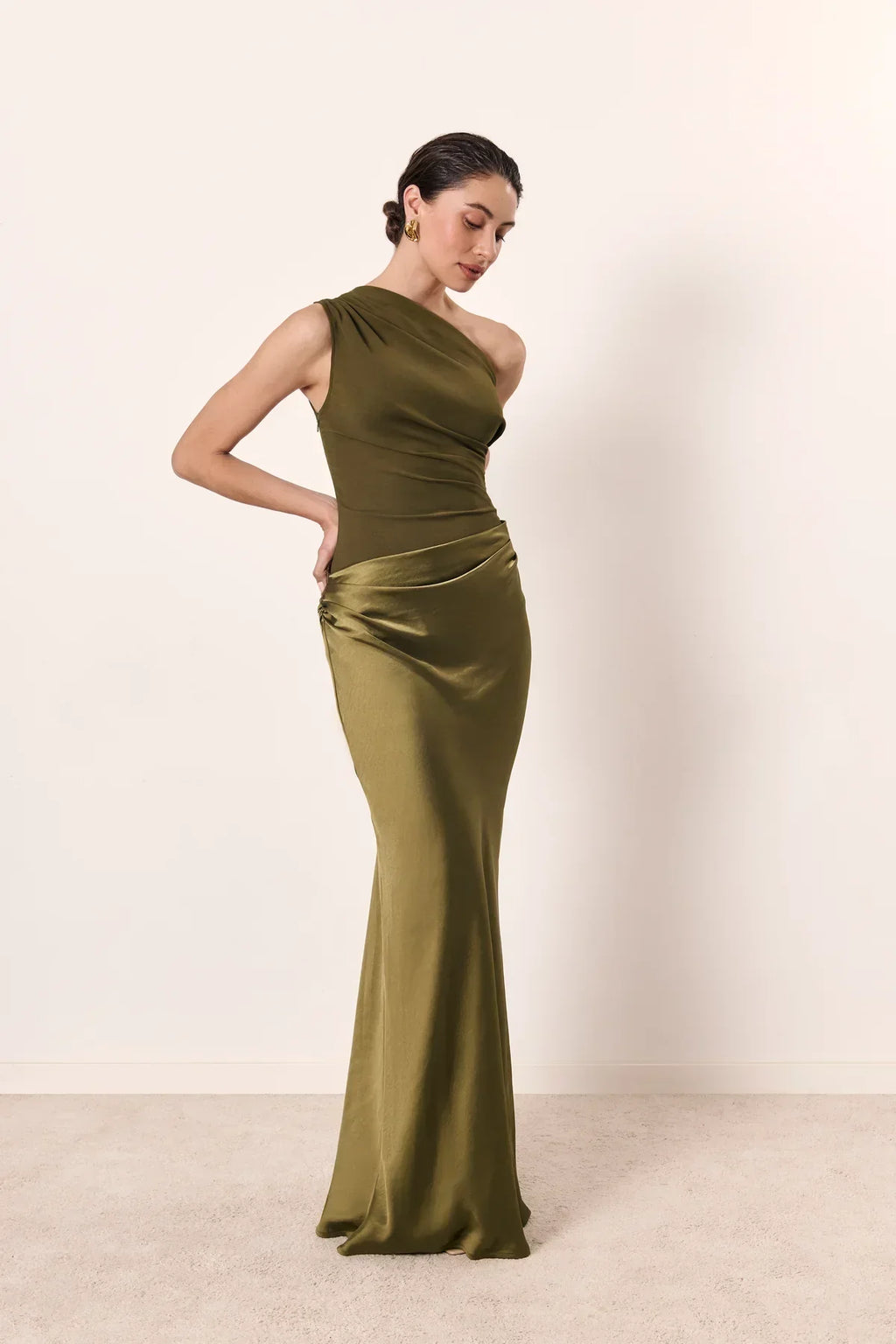 Asymmetric Neck Fitted Maxi Dress