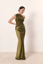 Asymmetric Neck Fitted Maxi Dress