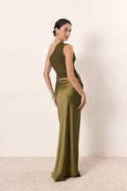 Asymmetric Neck Fitted Maxi Dress