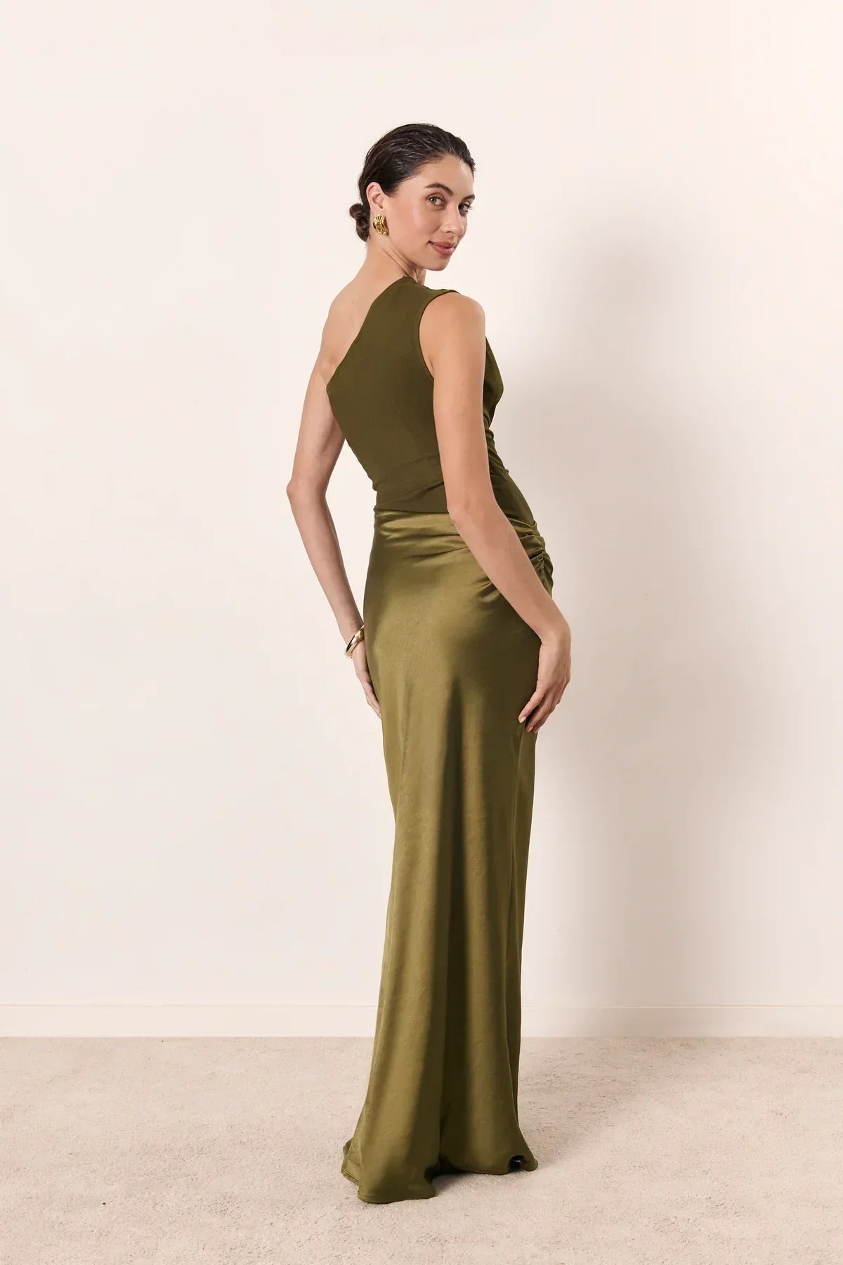 Asymmetric Neck Fitted Maxi Dress