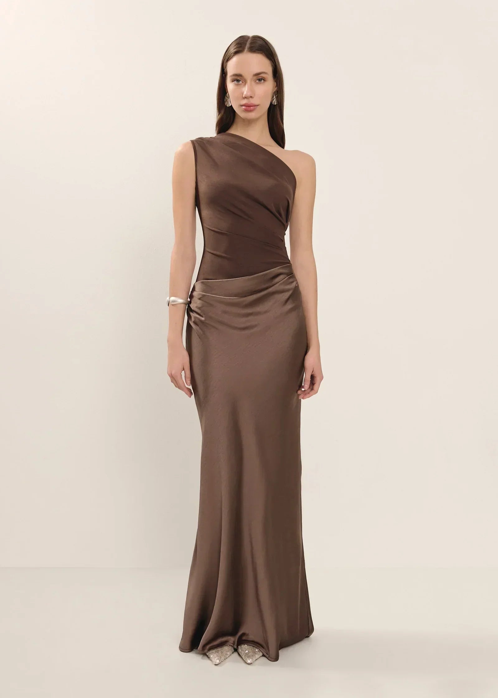 Asymmetric Neck Fitted Maxi Dress Main image