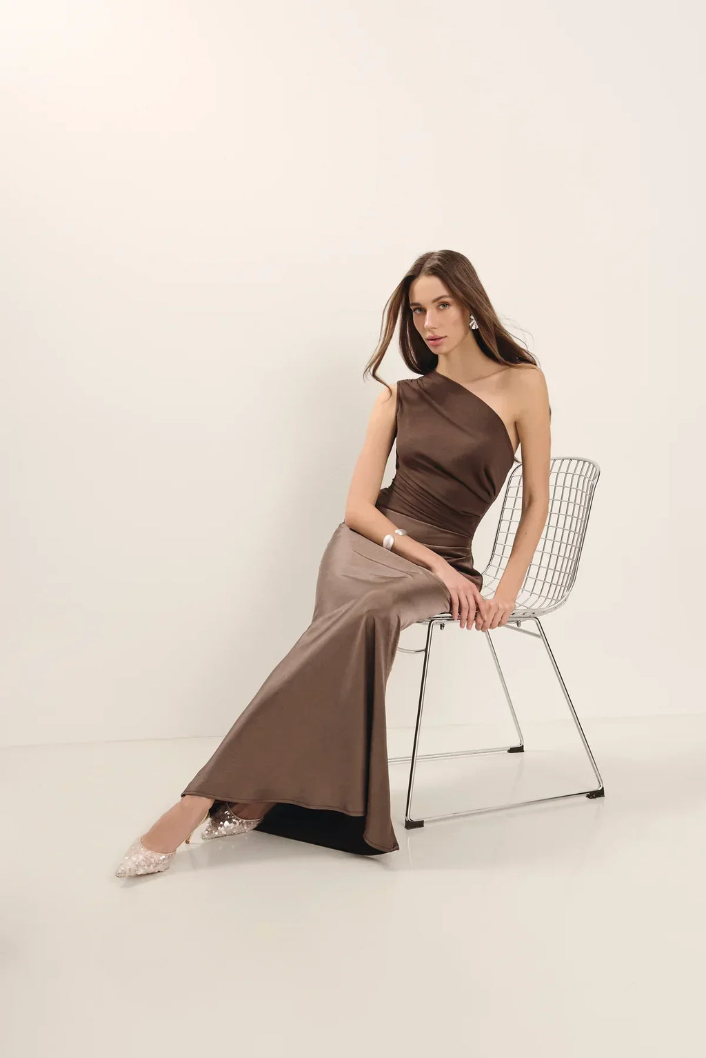 Asymmetric Neck Fitted Maxi Dress