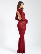Women's Animal Print Fitted Maxi Dress Long Sleeve Open Back
