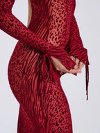 Women's Animal Print Fitted Maxi Dress Long Sleeve Open Back
