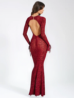 Women's Animal Print Fitted Maxi Dress Long Sleeve Open Back