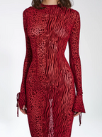 Women's Animal Print Fitted Maxi Dress Long Sleeve Open Back