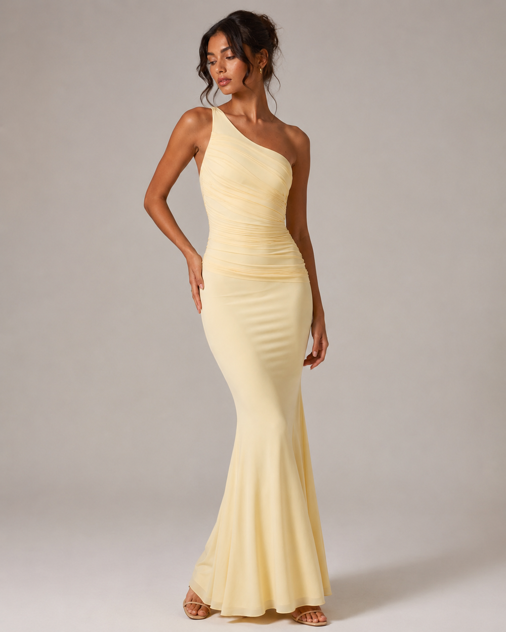 Women's One Shoulder Mermaid Maxi Dress with Back Drape
