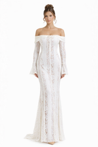 Women's Off Shoulder Maxi Dress with Fitted Lace Silhouette