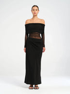 Women's Long Sleeve Off Shoulder Maxi Dress with Cutout Detail
