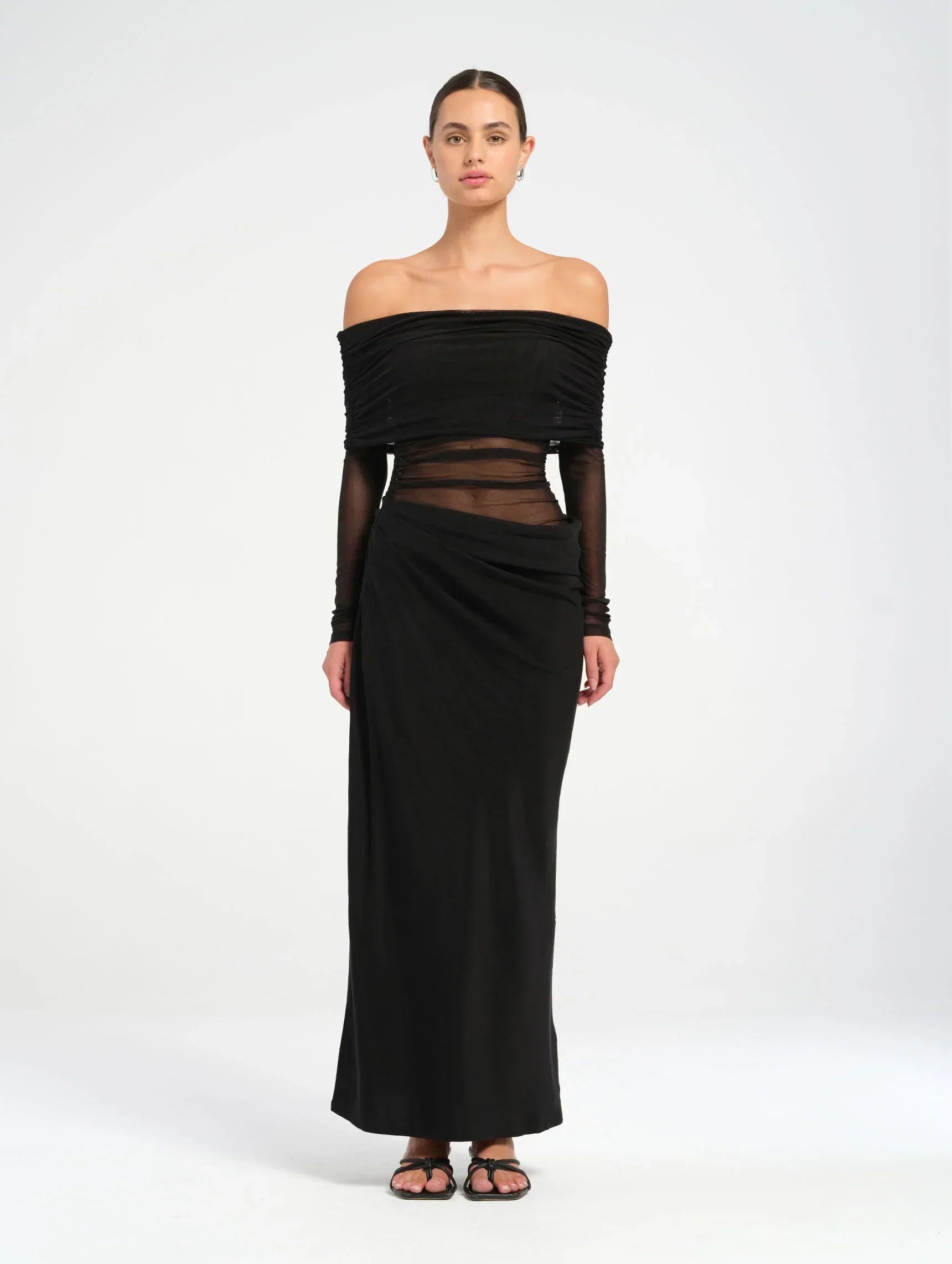 Women's Long Sleeve Off Shoulder Maxi Dress with Cutout Detail