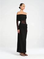 Women's Long Sleeve Off Shoulder Maxi Dress with Cutout Detail