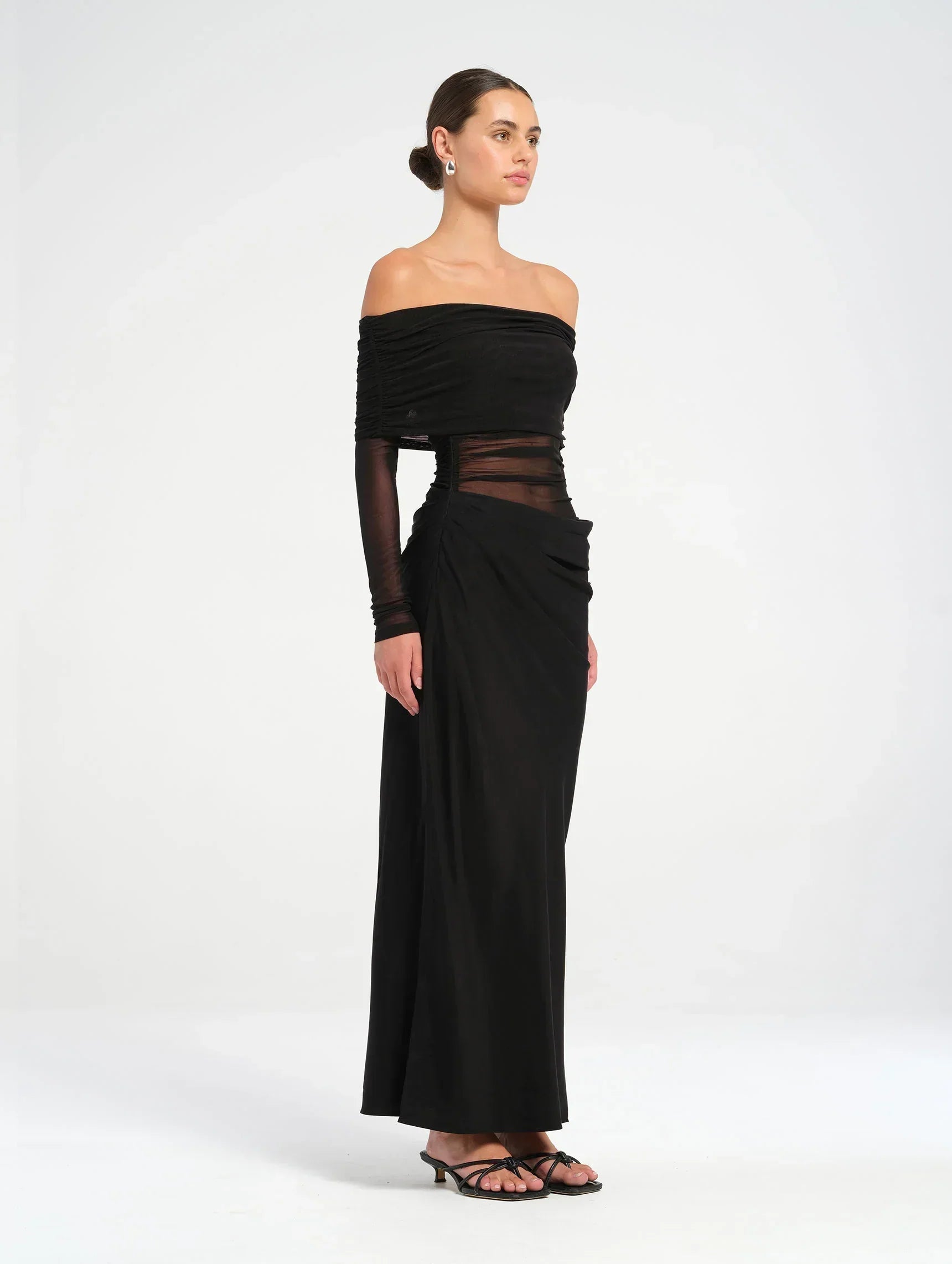 Women's Long Sleeve Off Shoulder Maxi Dress with Cutout Detail
