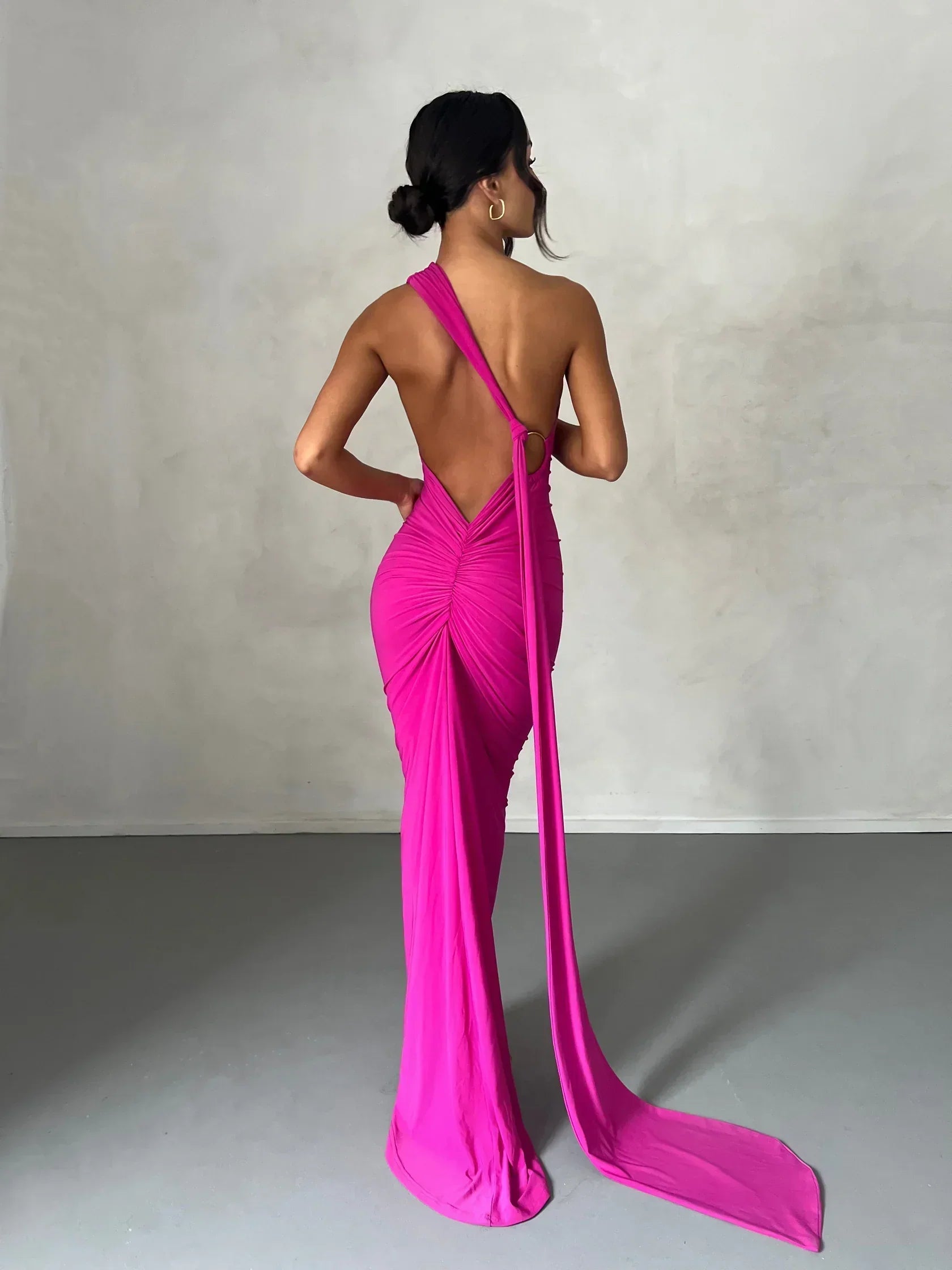 Women's Halter Neck Open Back Maxi Dress with Scarf Detail