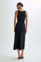 Women's Crew Neck Button Front Midi Dress with Patch Pockets