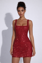 Square Neck Sequin Bodycon Mini Dress