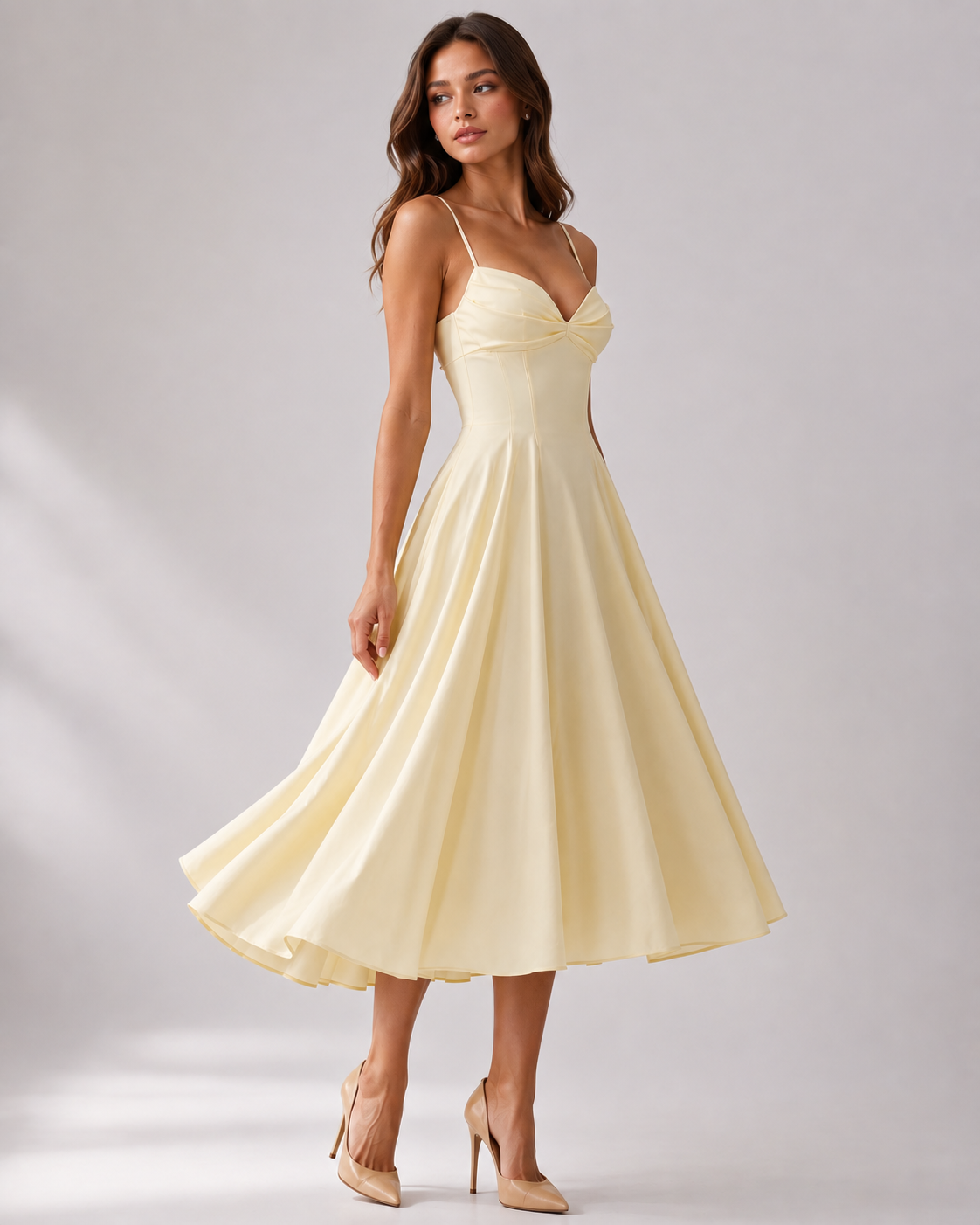 Sweetheart Bodice Swing Midi Dress For Women Main image