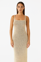 Women's Fitted Maxi Dress with Square Neck and Side Slit