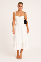 Square Neck Midi Dress With Ruffle Hem