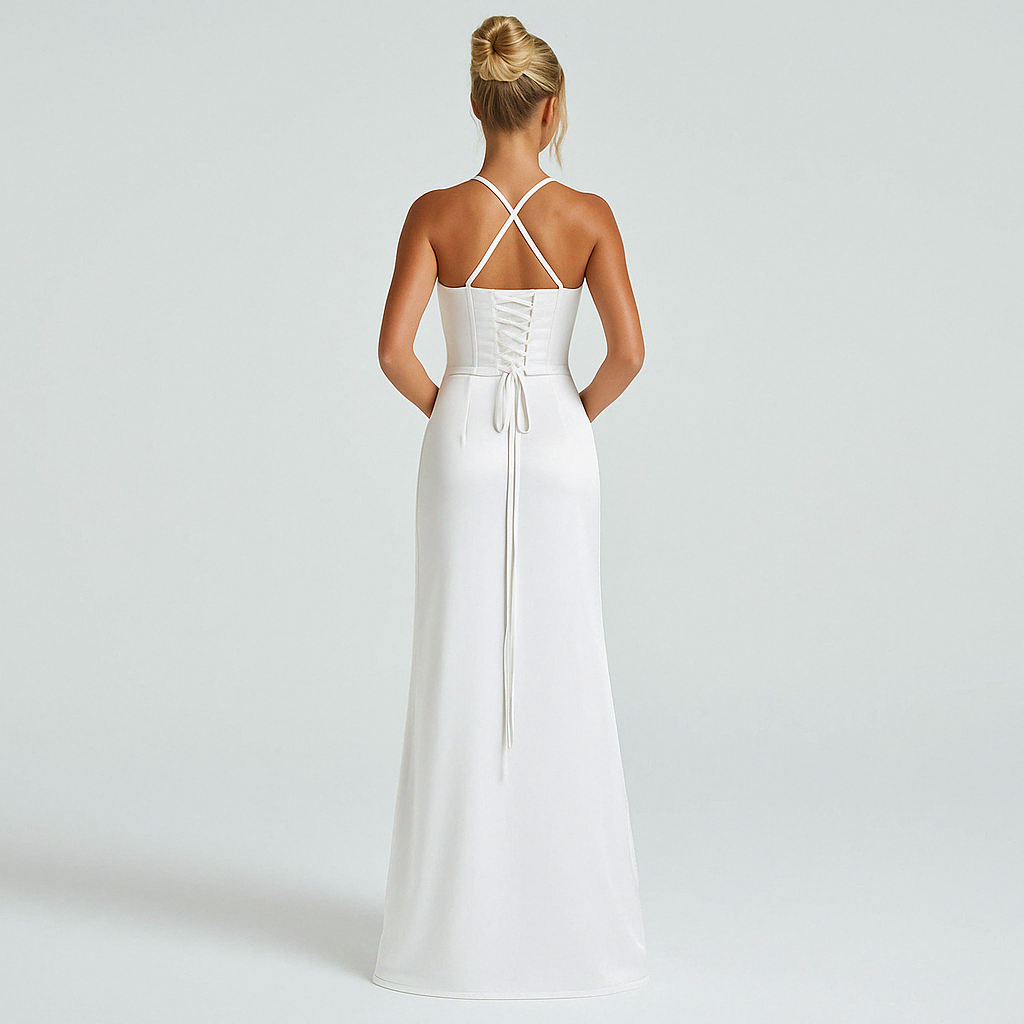 Women's Fitted Maxi Dress Spaghetti Strap Open Back Design