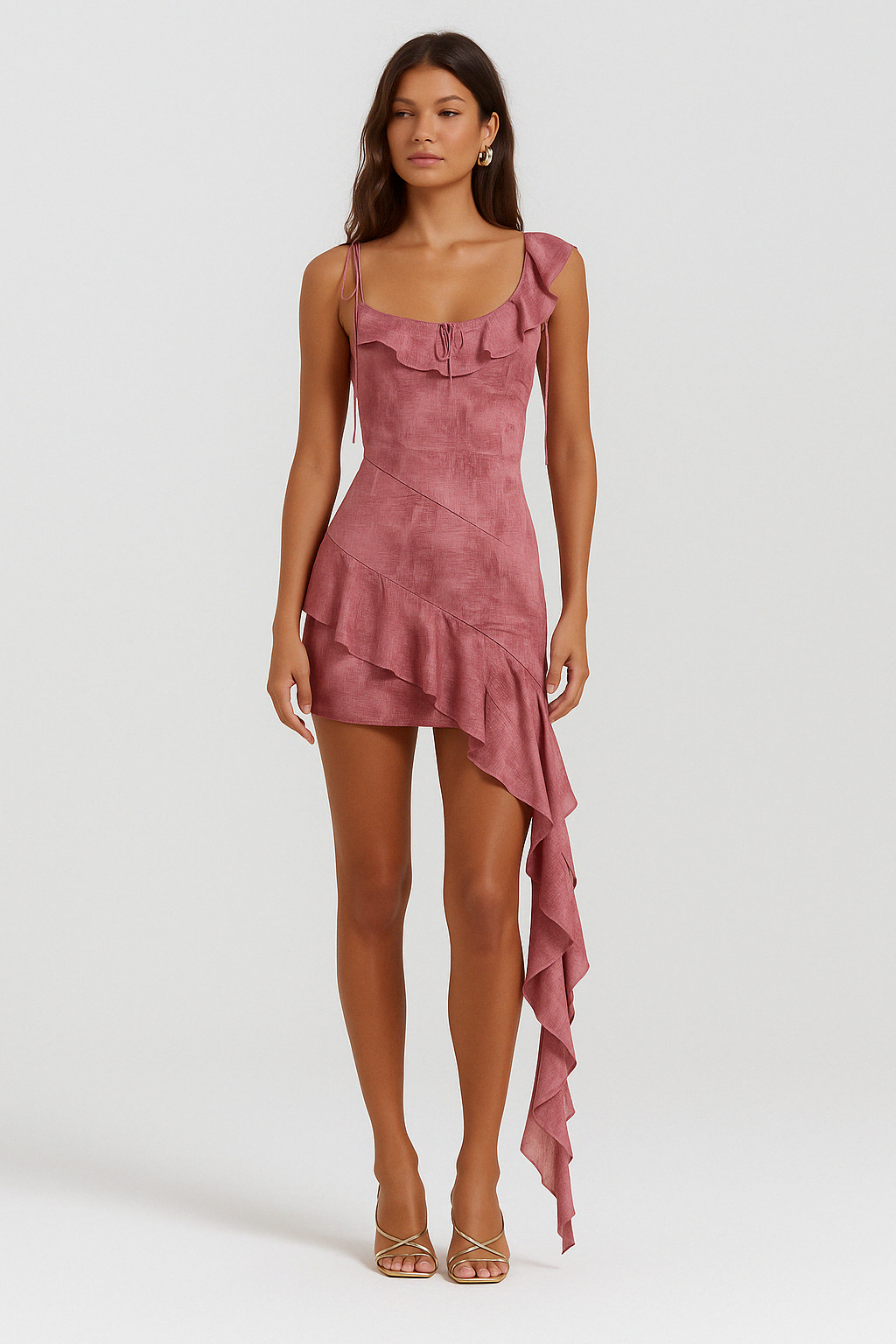 Square Neck Asymmetric Hem Mini Dress Main image