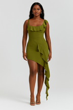 Square Neck Asymmetric Hem Mini Dress