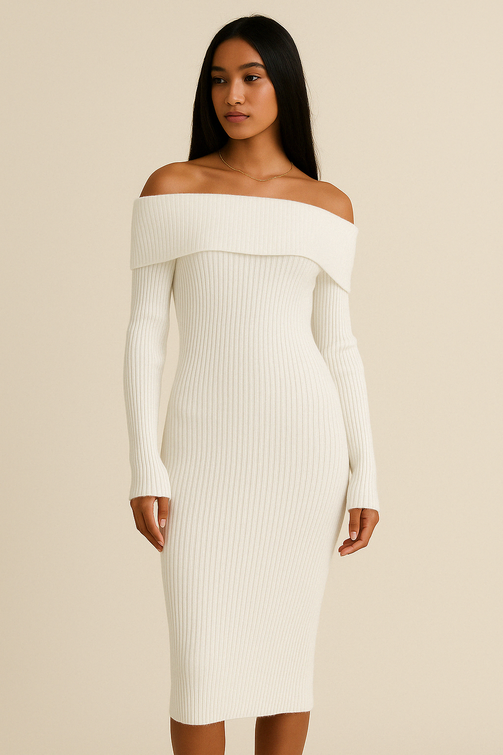 Women's Off Shoulder Ribbed Midi Dress Main image