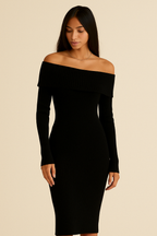 Women's Off Shoulder Ribbed Midi Dress