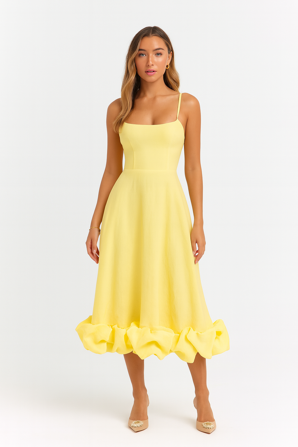 Flounce Hem Tank Midi Dress For Women