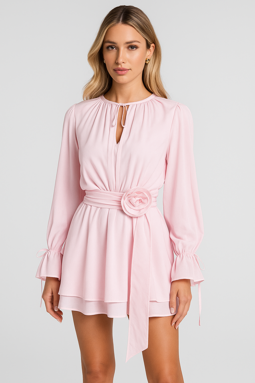 Keyhole Neck Long Sleeve Mini Dress