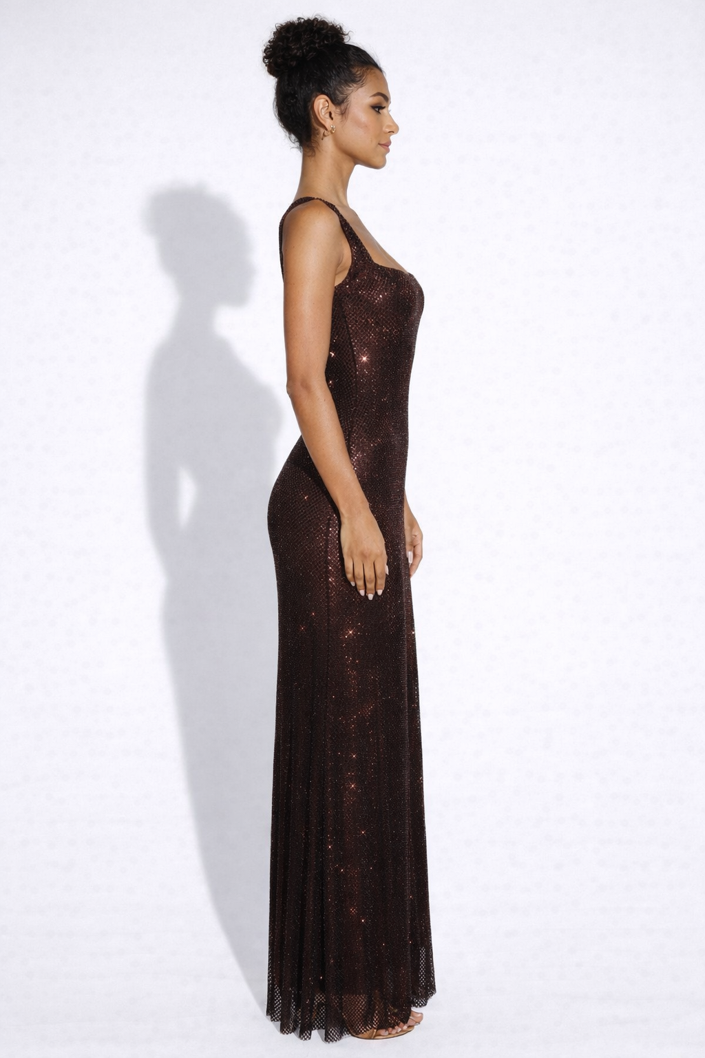 Women's Bodycon Maxi Dress Wide Straps Scoop Back Sequin Detail