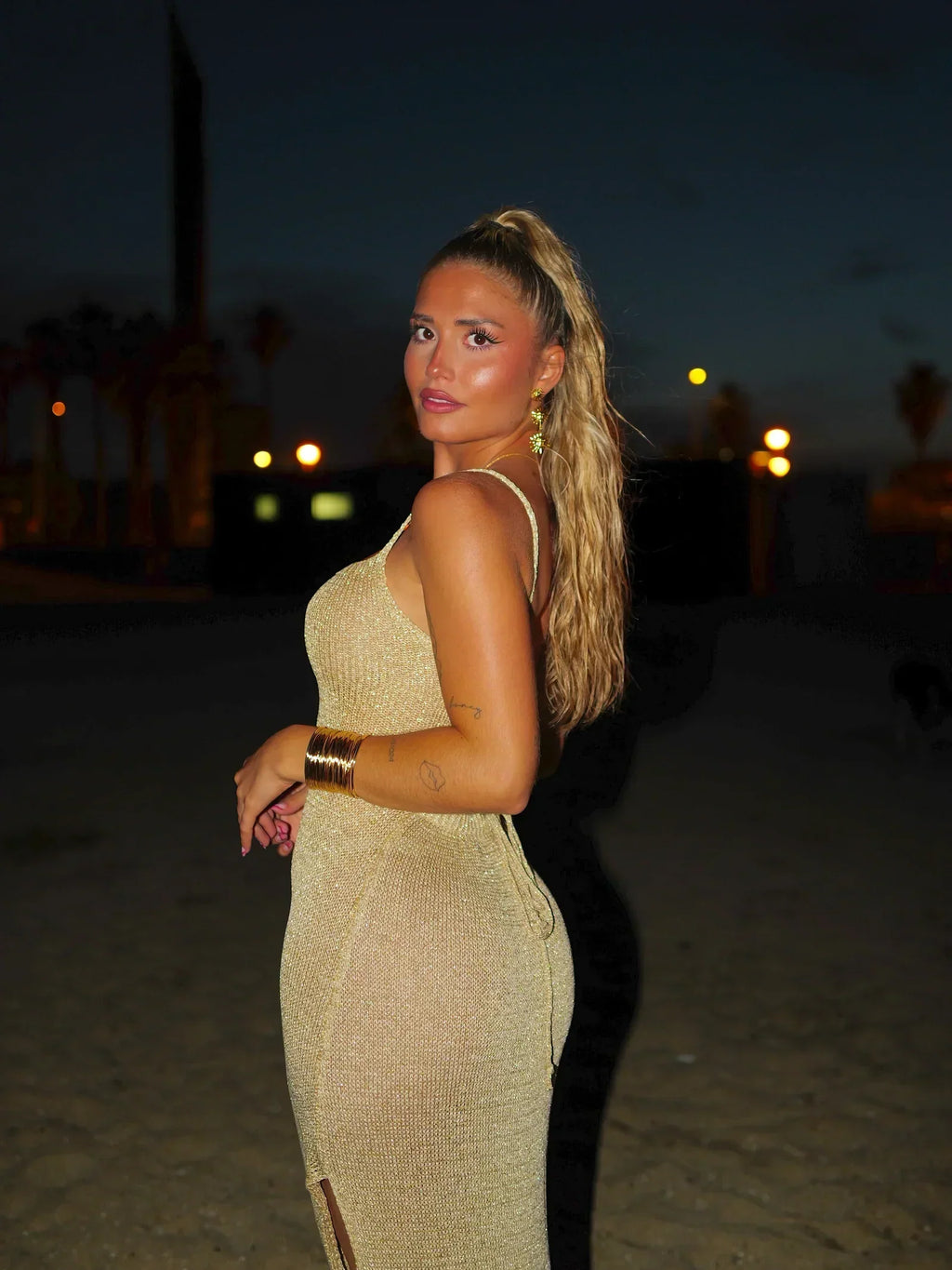 Women's Fitted Maxi Dress with Square Neck and Side Slit