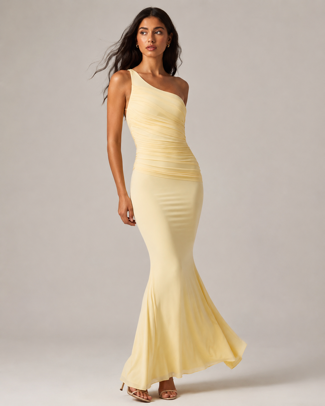 Women's One Shoulder Mermaid Maxi Dress with Back Drape