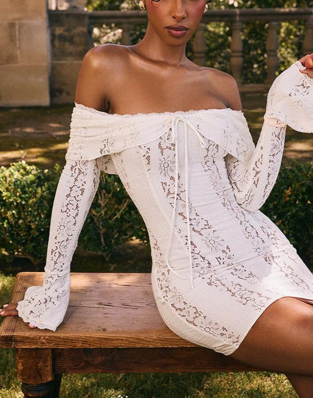 Off Shoulder Lace Fitted Mini Dress Design