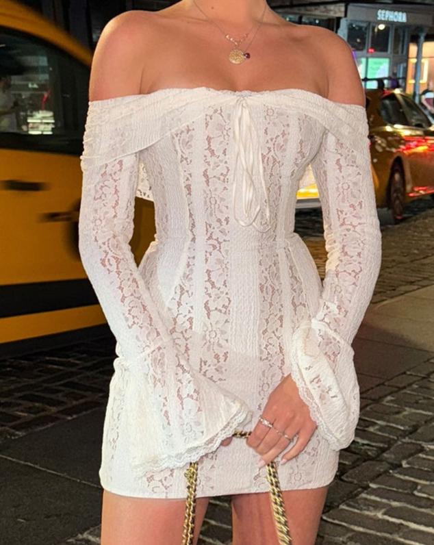 Off Shoulder Lace Fitted Mini Dress Design