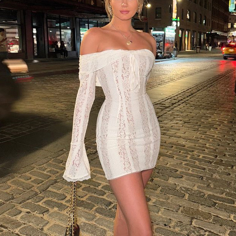 Off Shoulder Lace Fitted Mini Dress Design