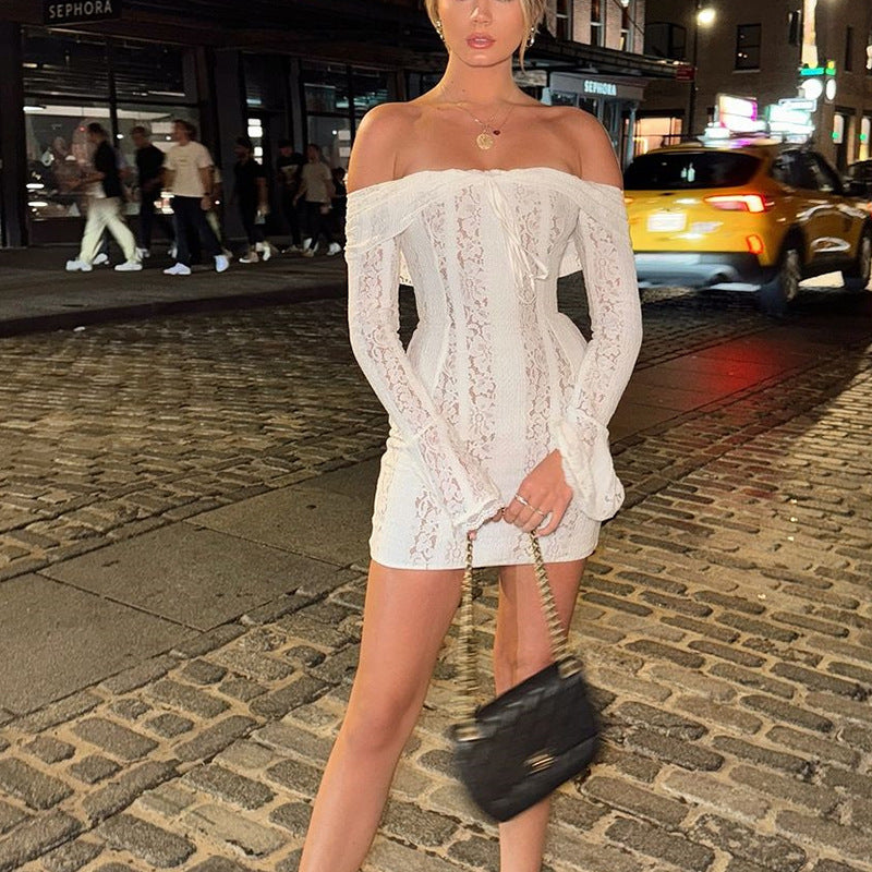Off Shoulder Lace Fitted Mini Dress Design