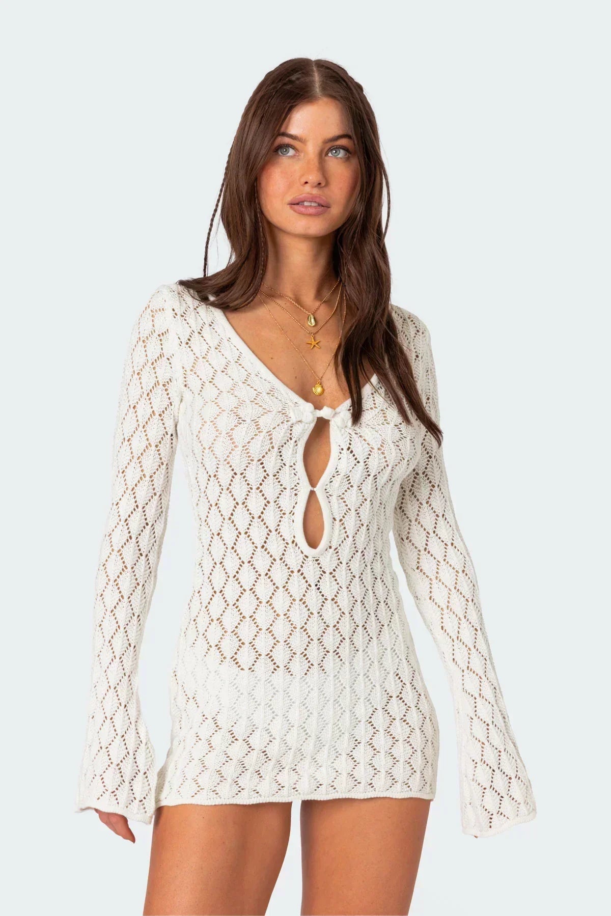 Long Sleeve V Neck Cover Up Dress
