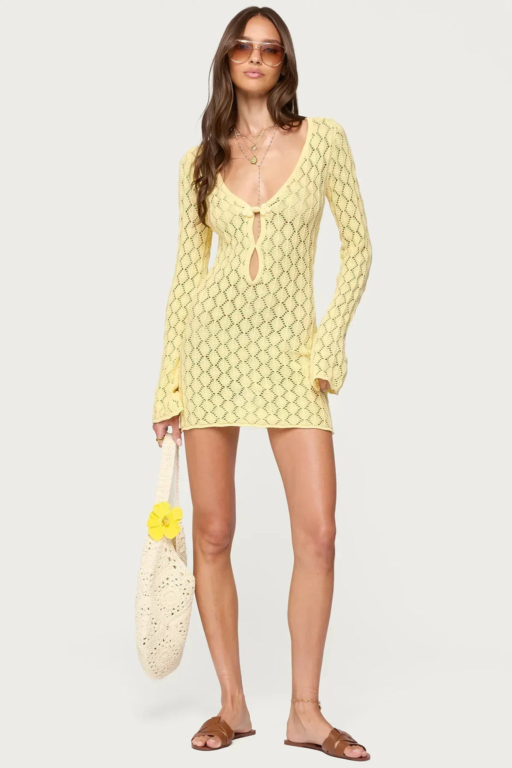 Long Sleeve V Neck Cover Up Dress