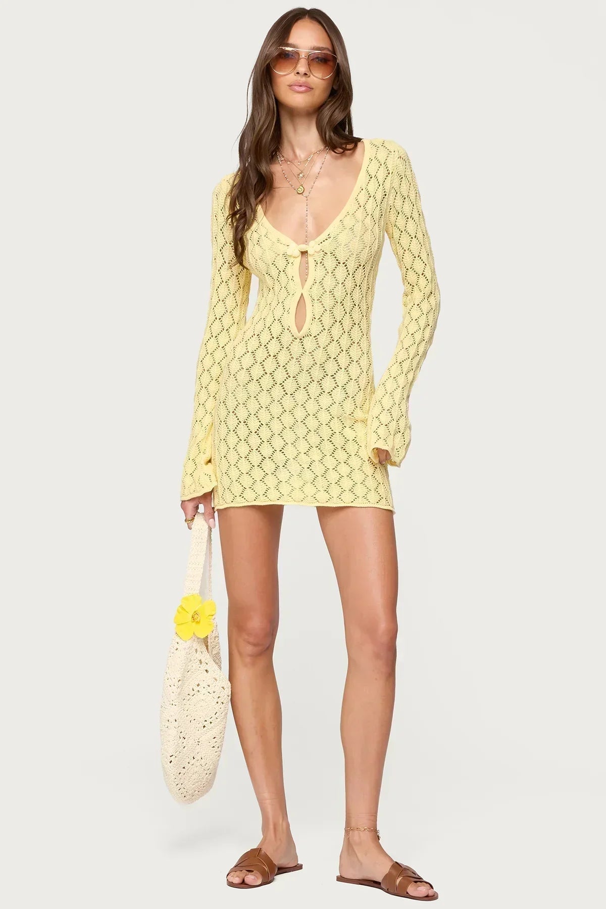 Long Sleeve V Neck Cover Up Dress